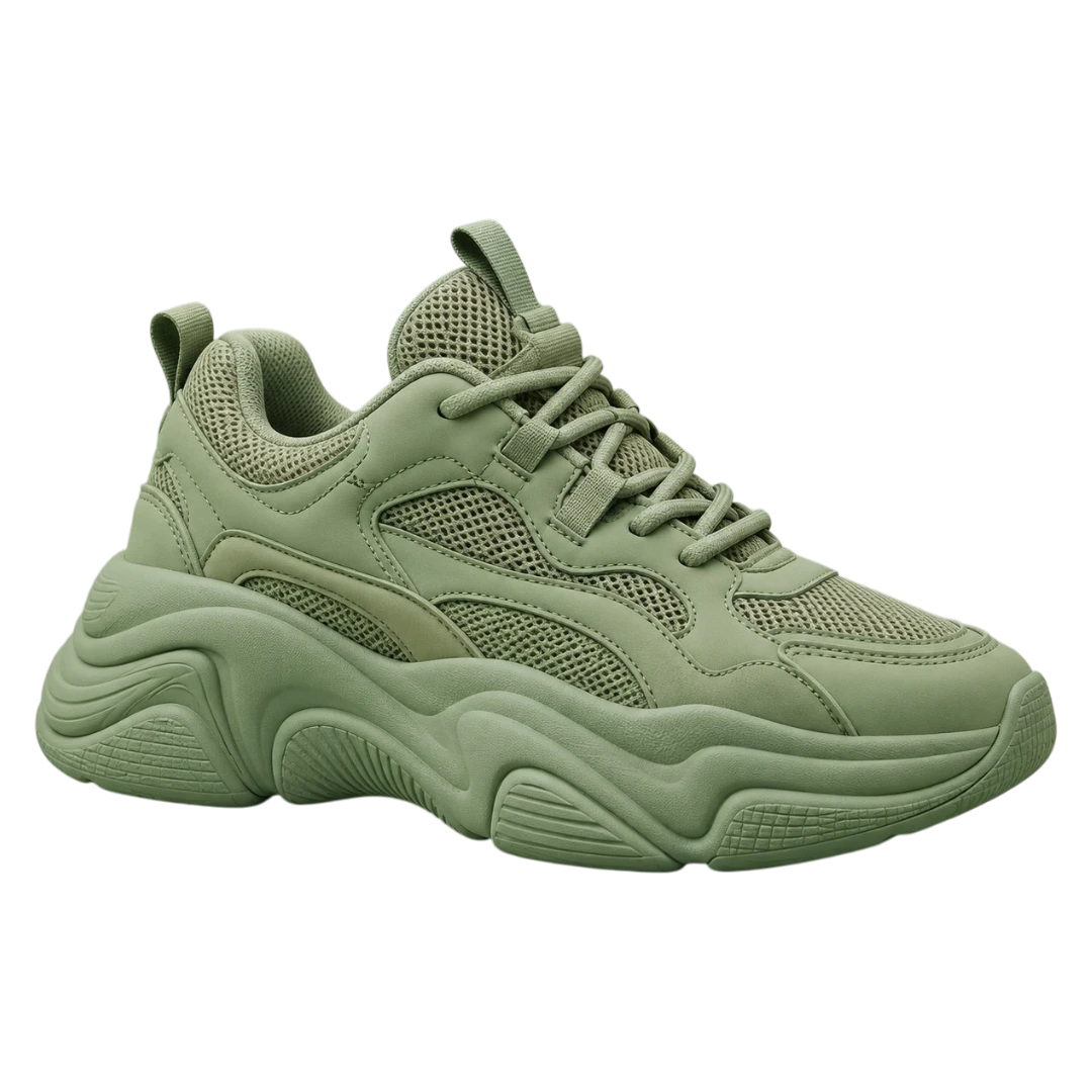 Sneakerempire Sage Green Men’s Chunky Sneakers – Breathable Mesh Lace-Up Shoes