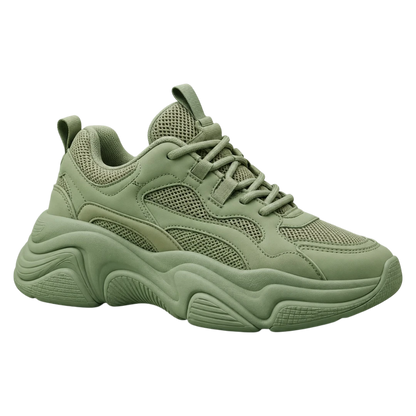 Sneakerempire Sage Green Men’s Chunky Sneakers – Breathable Mesh Lace-Up Shoes