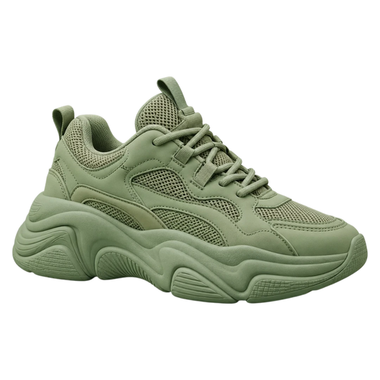 Sneakerempire Sage Green Men’s Chunky Sneakers – Breathable Mesh Lace-Up Shoes
