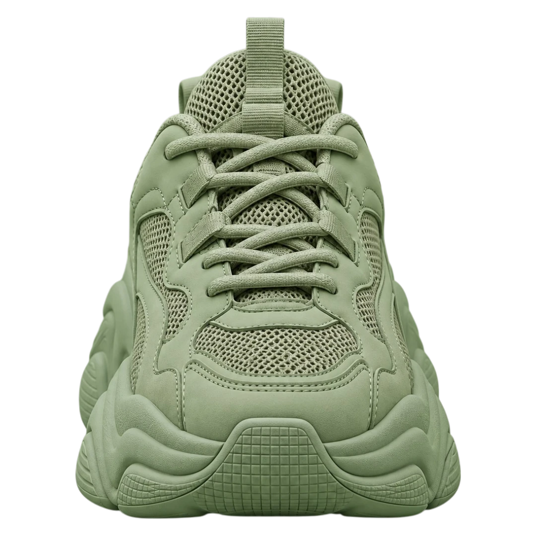 Sneakerempire Sage Green Men’s Chunky Sneakers – Breathable Mesh Lace-Up Shoes