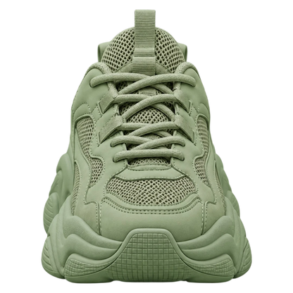 Sneakerempire Sage Green Men’s Chunky Sneakers – Breathable Mesh Lace-Up Shoes