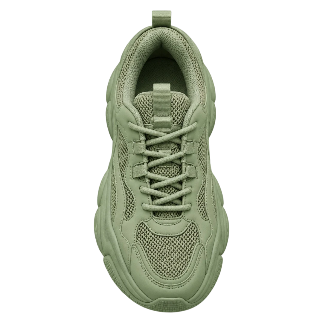 Sneakerempire Sage Green Men’s Chunky Sneakers – Breathable Mesh Lace-Up Shoes