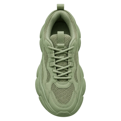 Sneakerempire Sage Green Men’s Chunky Sneakers – Breathable Mesh Lace-Up Shoes