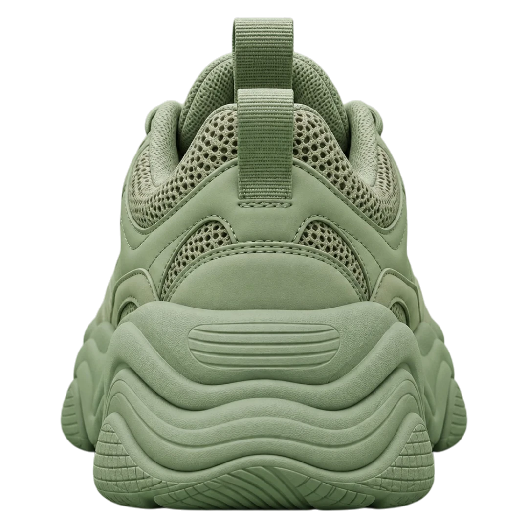 Sneakerempire Sage Green Men’s Chunky Sneakers – Breathable Mesh Lace-Up Shoes