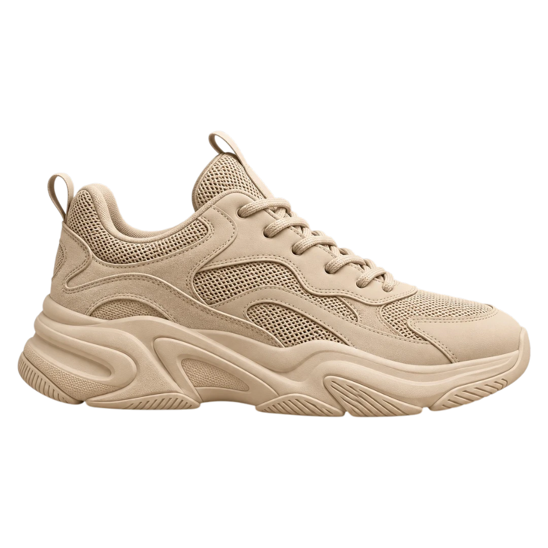 Sneakerempire Sand Beige Men’s Chunky Sneakers – Breathable Lace-Up Streetwear Shoes